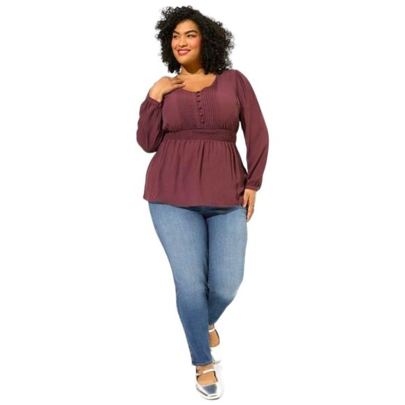 TORRID Babydoll Georgette Pentuck Long sleeve Blouse - Picture 1 of 16